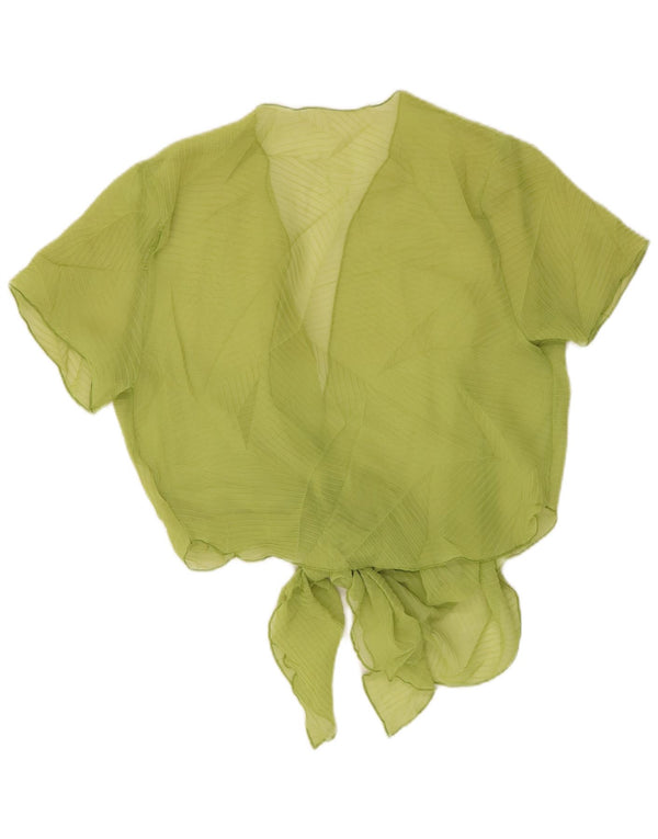 Vintage Womens Crop Front Tie See Through Top UK 14 Medium Green Striped