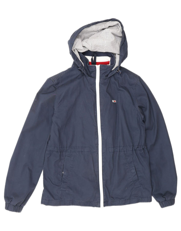 Tommy Hilfiger Womens Hooded Bomber Jacket UK 34 XS Navy Blue Cotton
