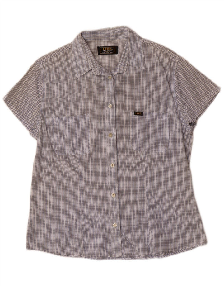Lee Womens Short Sleeve Shirt UK 14 Large Blue Check Cotton