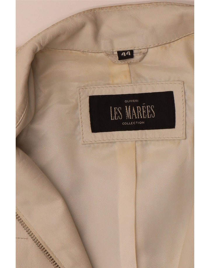 Olivieri Les Marees Womens Leather Jacket IT 44 Medium Beige Leather