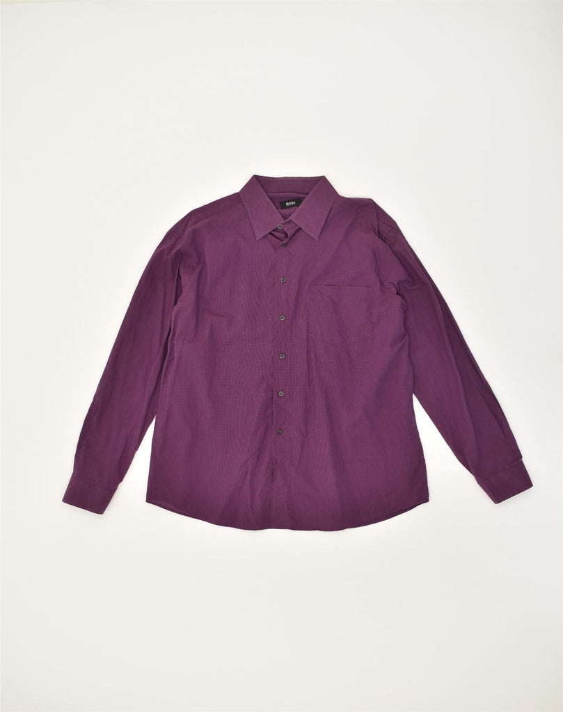 HUGO BOSS Mens Shirt Size 15 1/2 42 Medium Purple Cotton | Vintage Hugo Boss | Thrift | Second-Hand Hugo Boss | Used Clothing | Messina Hembry 