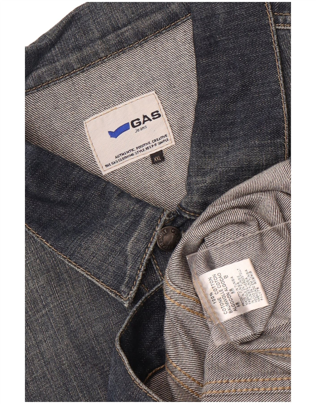 Gas Mens Denim Jacket UK 44 2XL Navy Blue Cotton