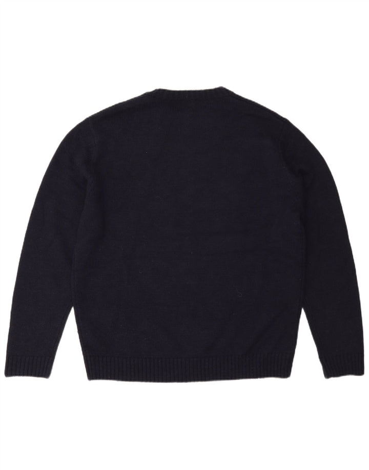 Zara Mens Crew Neck Jumper Sweater Large Navy Blue Acrylic