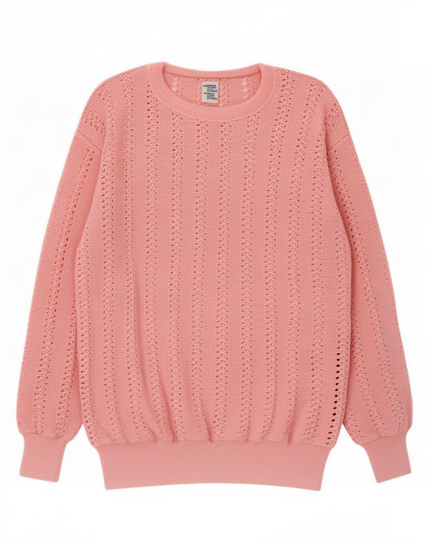 Vintage Womens Crew Neck Jumper Sweater UK 14 Medium Pink Cotton