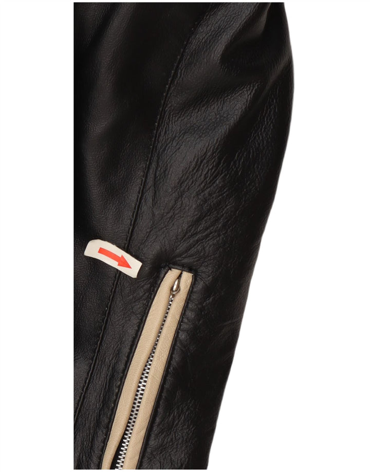 Vintage Womens Leather Jacket IT 48 XL Black Colourblock