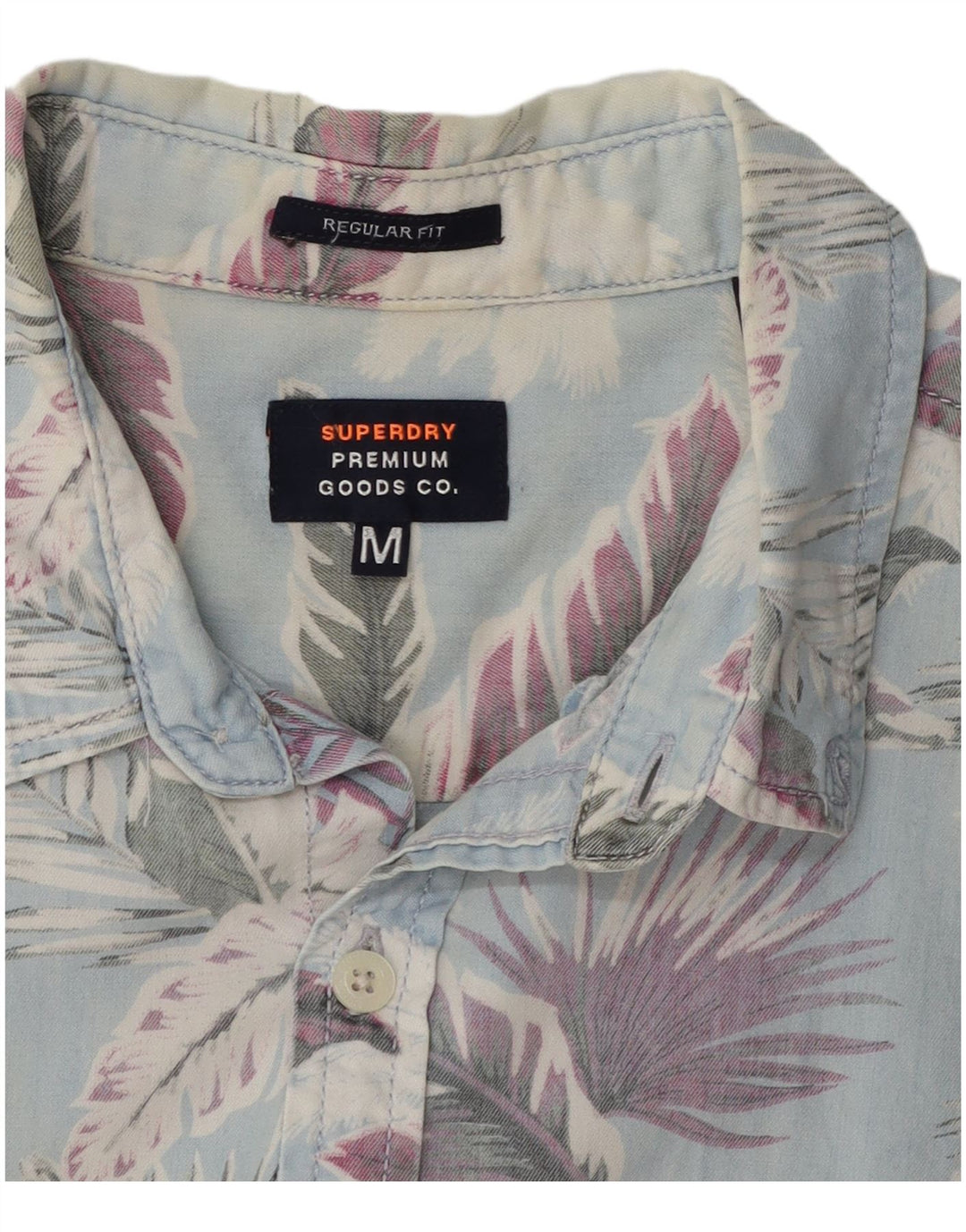 Superdry Mens Short Sleeve Regular Fit Shirt Medium Blue Floral Cotton