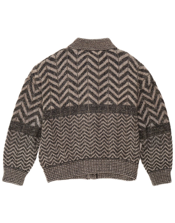 Vintage Mens Cardigan Sweater XL Grey Chevron