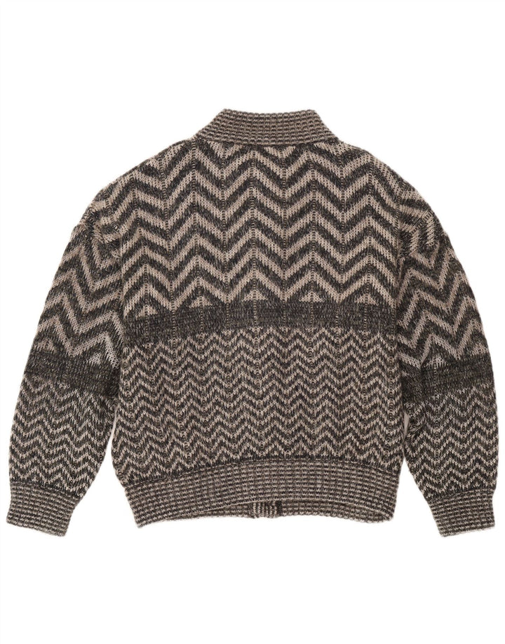 Vintage Mens Cardigan Sweater XL Grey Chevron