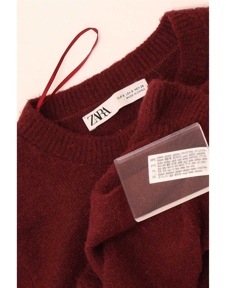 Zara Womens Crop Cardigan Sweater UK 10 Small Maroon Polyester