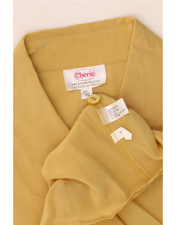 cherie Womens Oversized Shirt Blouse IT 50 XL Yellow Silk