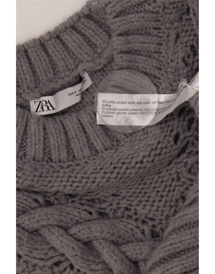 Zara Womens Vest Tank Top UK 10 Small Grey Acrylic