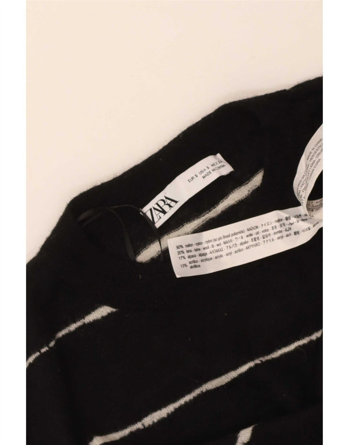 Zara Womens Oversized Crew Neck Jumper Sweater UK 10 Small Black Striped