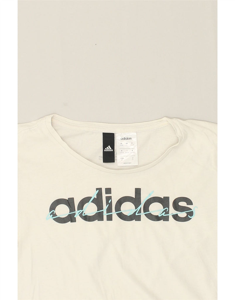 ADIDAS Womens Graphic T-Shirt Top UK 10 Small Off White Cotton | Vintage Adidas | Thrift | Second-Hand Adidas | Used Clothing | Messina Hembry 