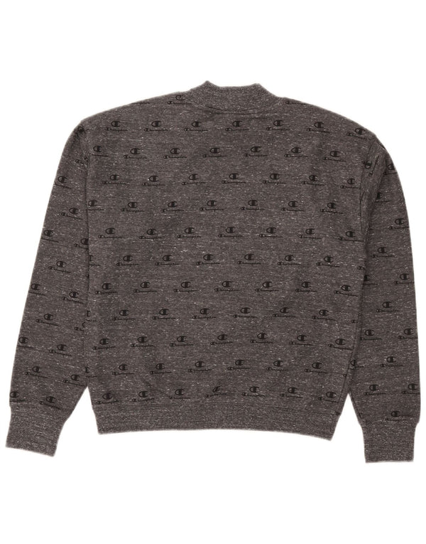 Champion Womens Graphic Crop Sweatshirt Jumper UK 10 Small Grey Flecked