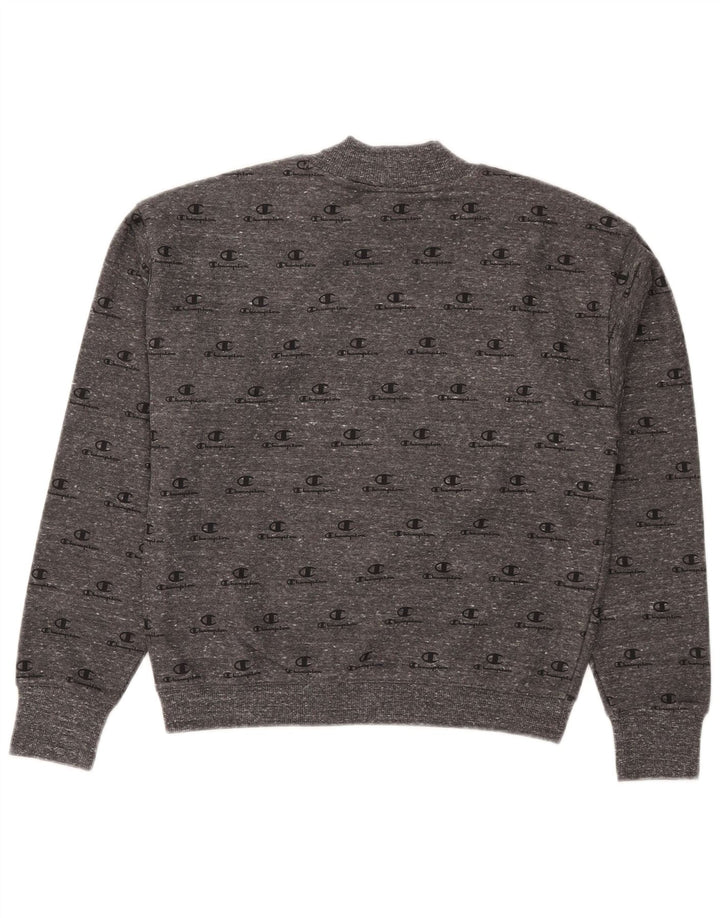 Champion Womens Graphic Crop Sweatshirt Jumper UK 10 Small Grey Flecked