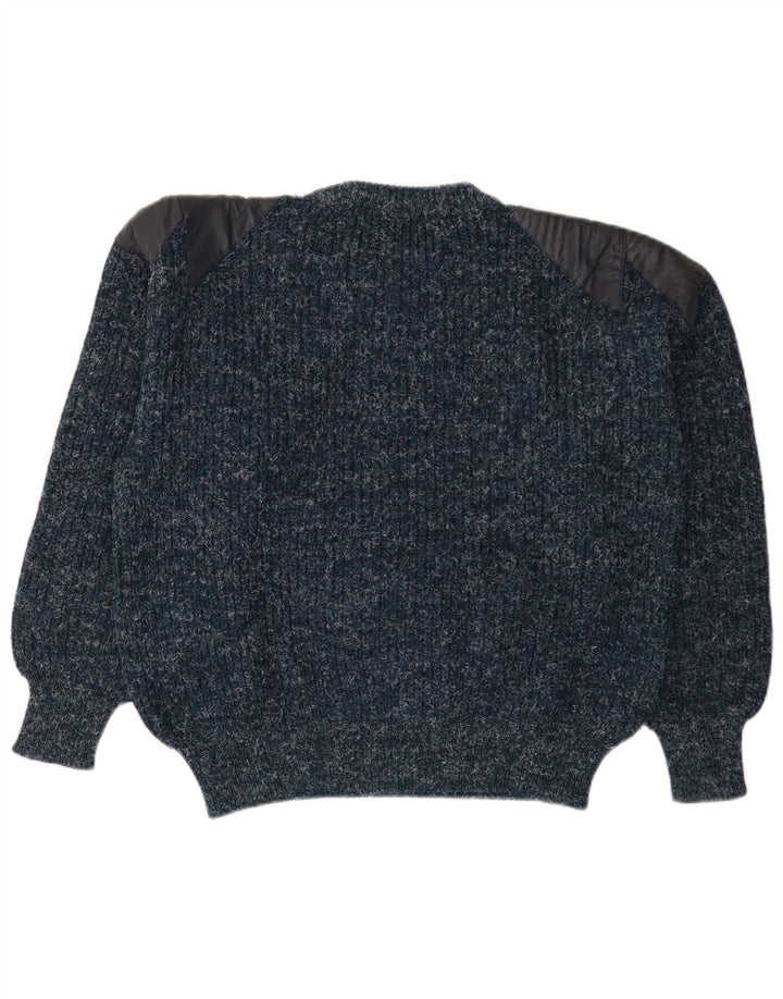 Vintage Mens Crew Neck Jumper Sweater Medium Navy Blue Flecked Wool