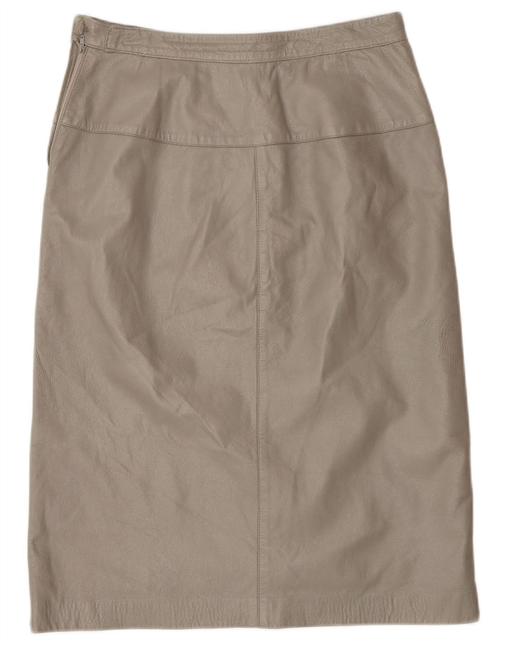 VINTAGE Womens Leather Skirt IT 42 Medium W28  Grey