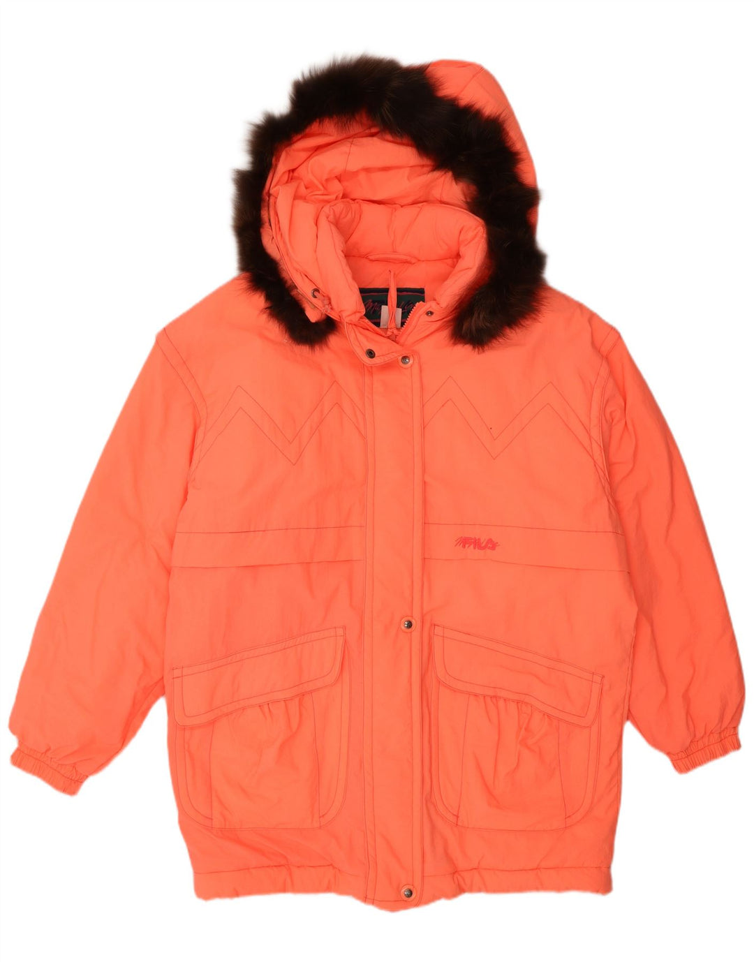 Fila Womens Hooded Oversized Padded Coat IT 44 Medium Orange Polyamide
