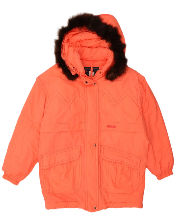 Fila Womens Hooded Oversized Padded Coat IT 44 Medium Orange Polyamide