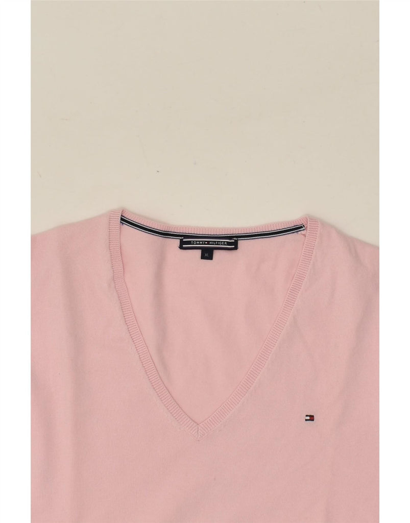 TOMMY HILFIGER Womens V-Neck Jumper Sweater UK 18 XL Pink Cotton Vintage Tommy Hilfiger and Second-Hand Tommy Hilfiger from Messina Hembry 