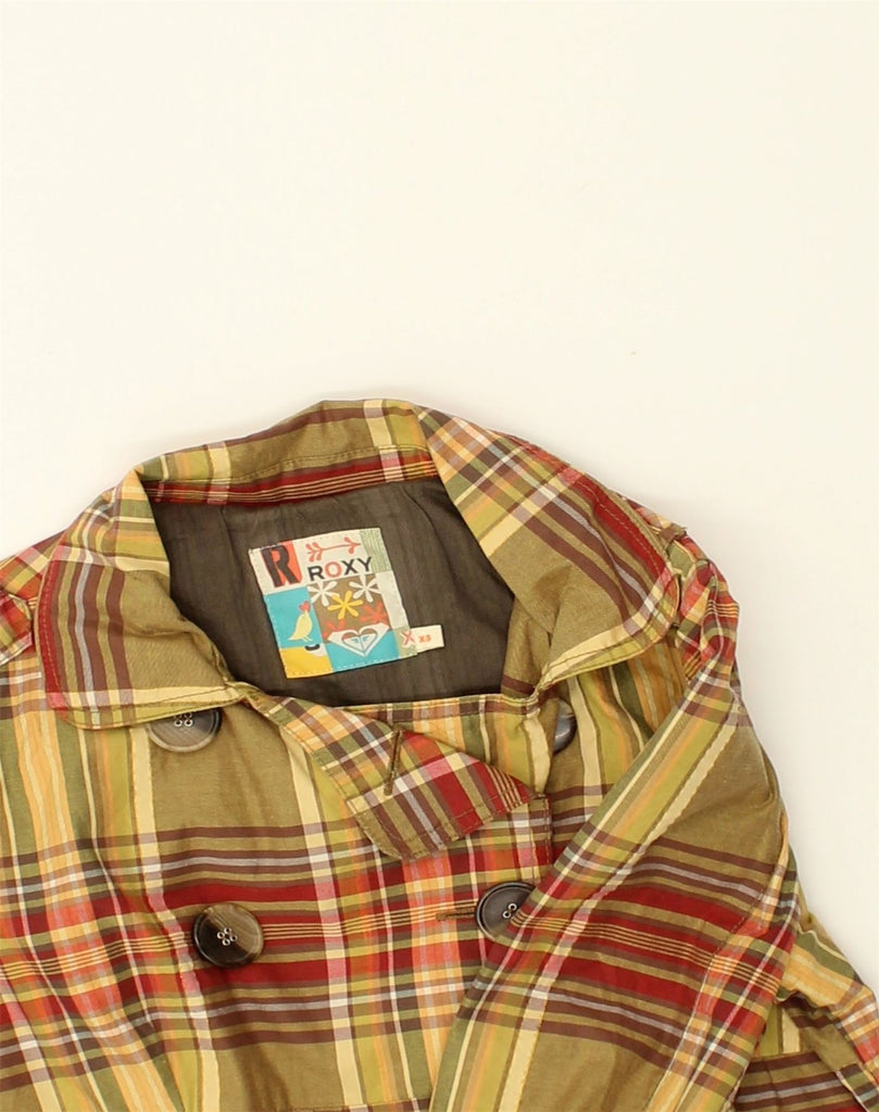 ROXY Girls Pea Coat 13-14 Years XS Khaki Plaid Cotton | Vintage Roxy | Thrift | Second-Hand Roxy | Used Clothing | Messina Hembry 