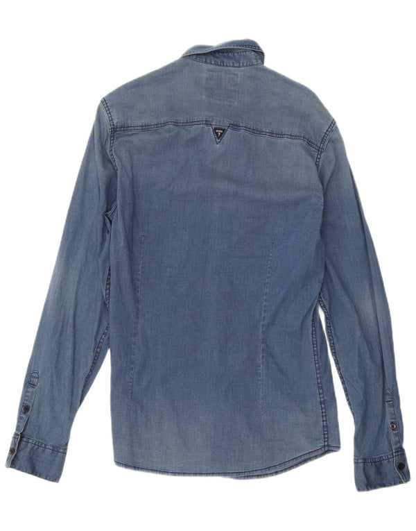 Guess Mens Slim Fit Denim Shirt Small Blue