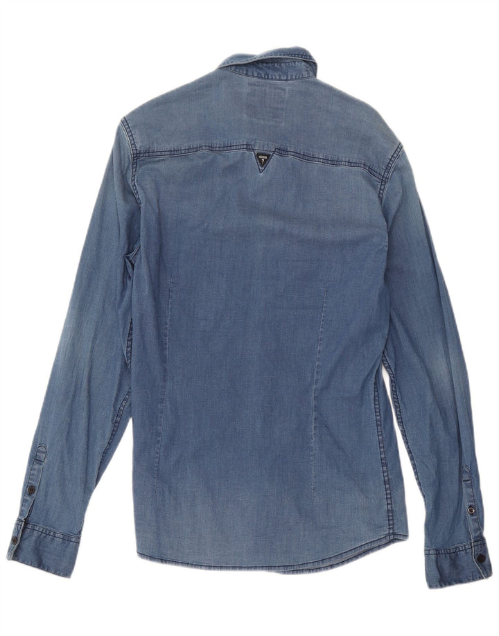 Guess Mens Slim Fit Denim Shirt Small Blue