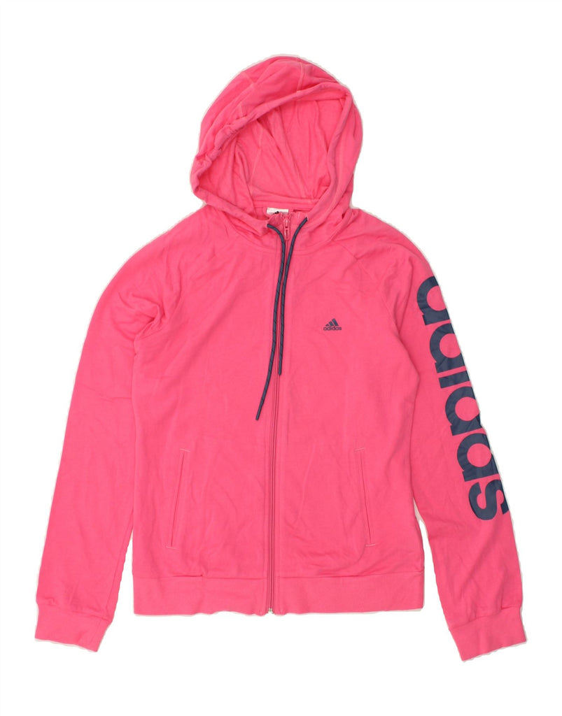 ADIDAS Womens Graphic Zip Hoodie Sweater UK 8/10 Small Pink Cotton | Vintage Adidas | Thrift | Second-Hand Adidas | Used Clothing | Messina Hembry 