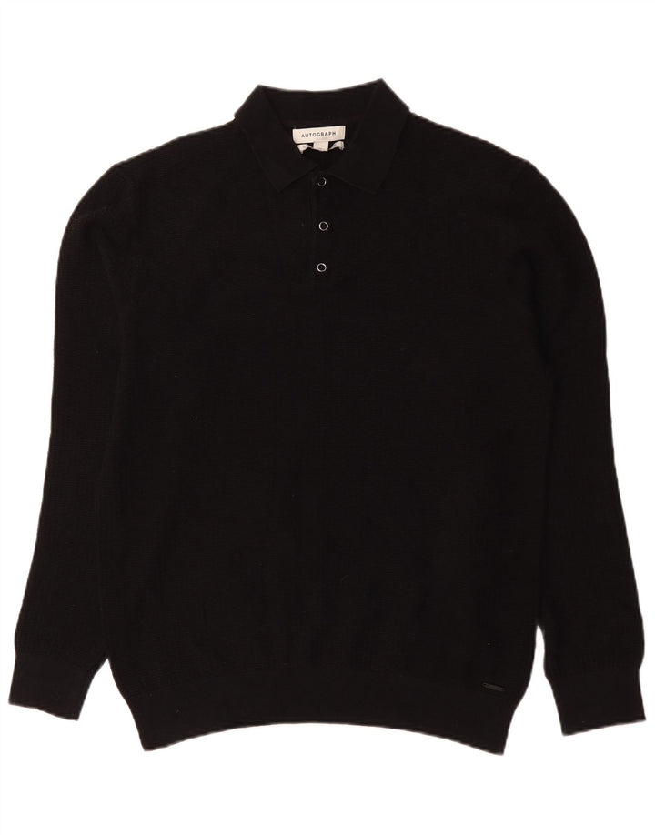 Marks & Spencer Mens Autograph Polo Neck Jumper Sweater Small Black Cotton