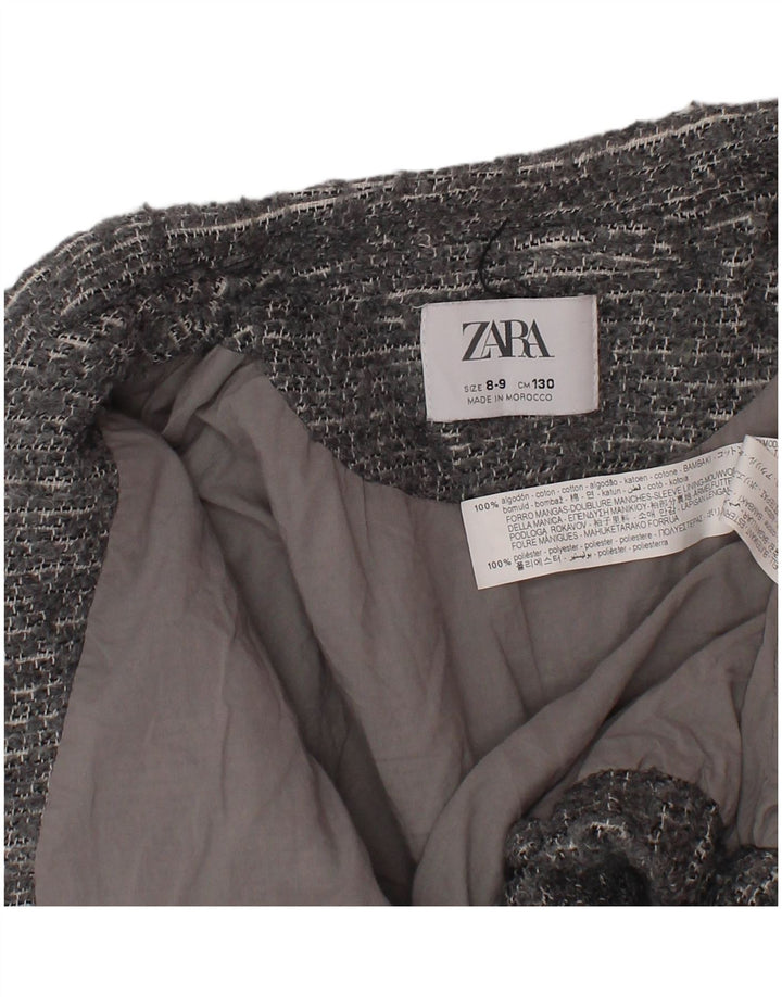 ZARA Girls Crop Bomber Jacket 8-9 Years Grey Flecked Cotton