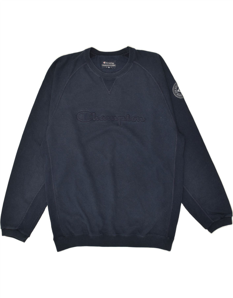 CHAMPION Boys Graphic Sweatshirt Jumper 13-14 Years Navy Blue Cotton | Vintage Champion | Thrift | Second-Hand Champion | Used Clothing | Messina Hembry 