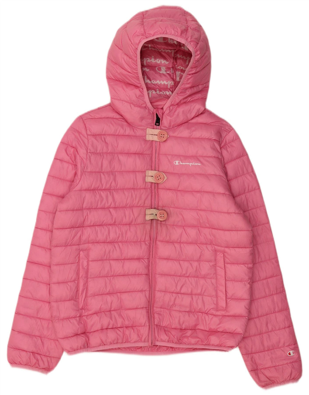 CHAMPION Girls Hooded Padded Jacket 15-16 Years 2XL Pink Polyester