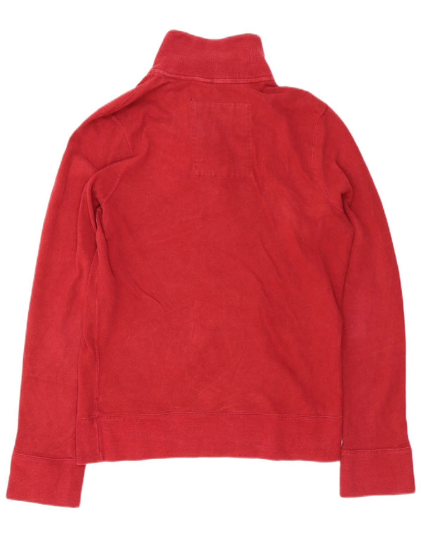 Hollister Mens Graphic Button Neck Sweatshirt Jumper Medium Red Cotton