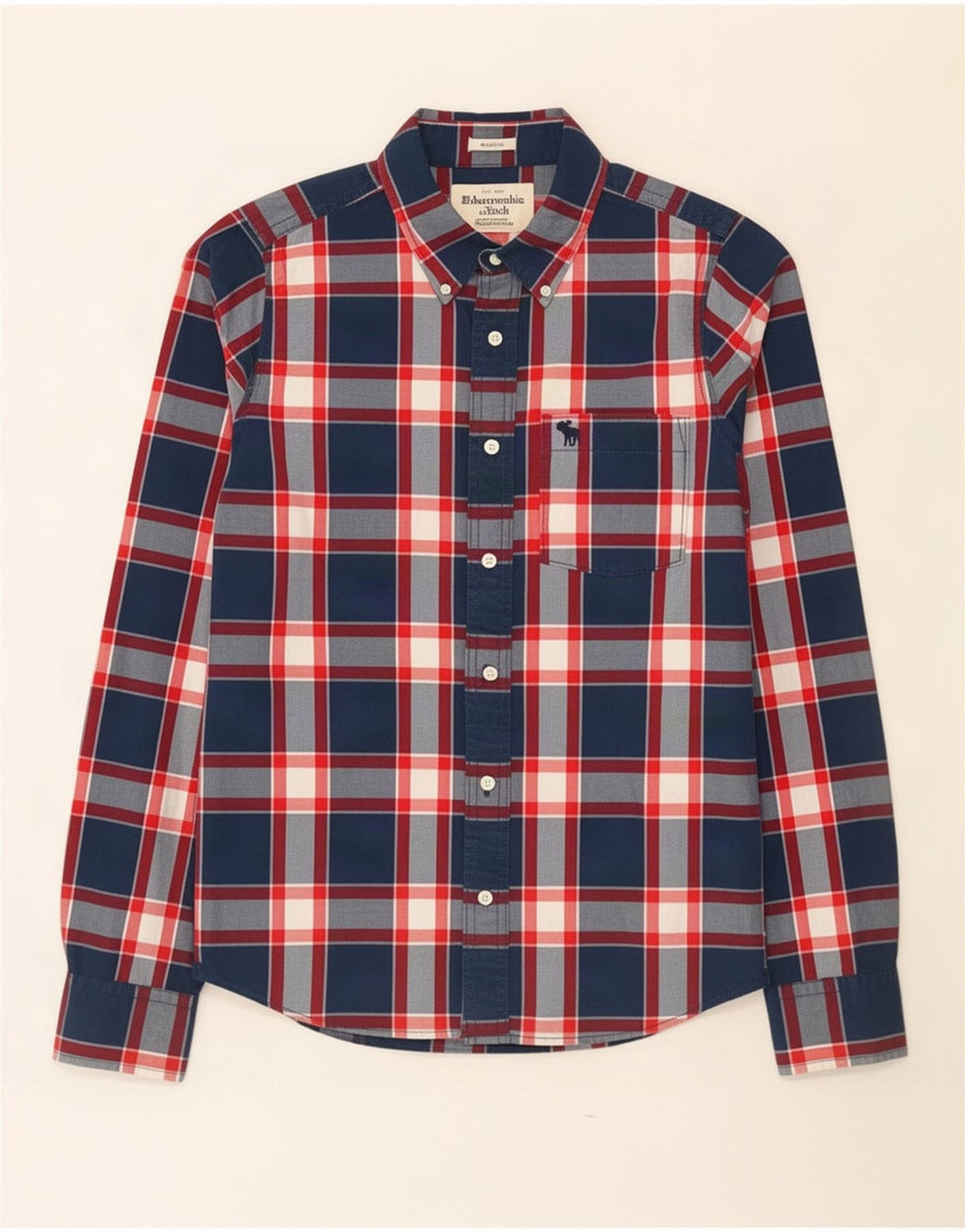Abercrombie & Fitch Mens Shirt Medium Navy Blue Check Cotton