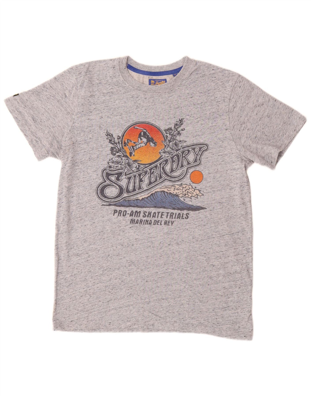SUPERDRY Mens Graphic T-Shirt Top Medium Grey Flecked Cotton