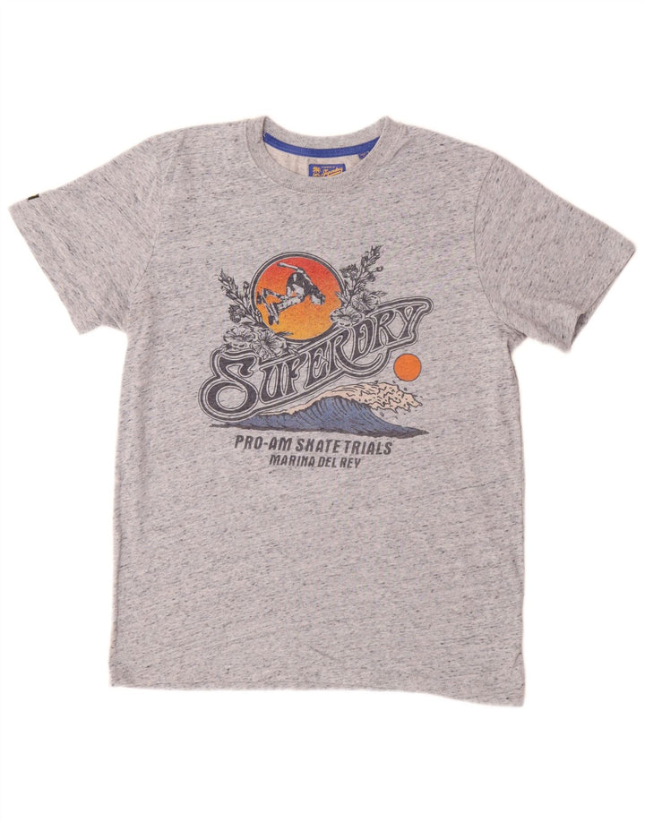 SUPERDRY Mens Graphic T-Shirt Top Medium Grey Flecked Cotton