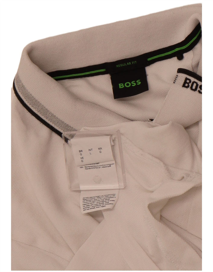 HUGO BOSS Mens Regular Fit Polo Shirt Large White Cotton
