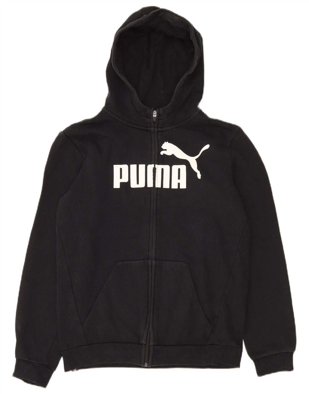 PUMA Boys Graphic Zip Hoodie Sweater 15-16 Years Black Cotton
