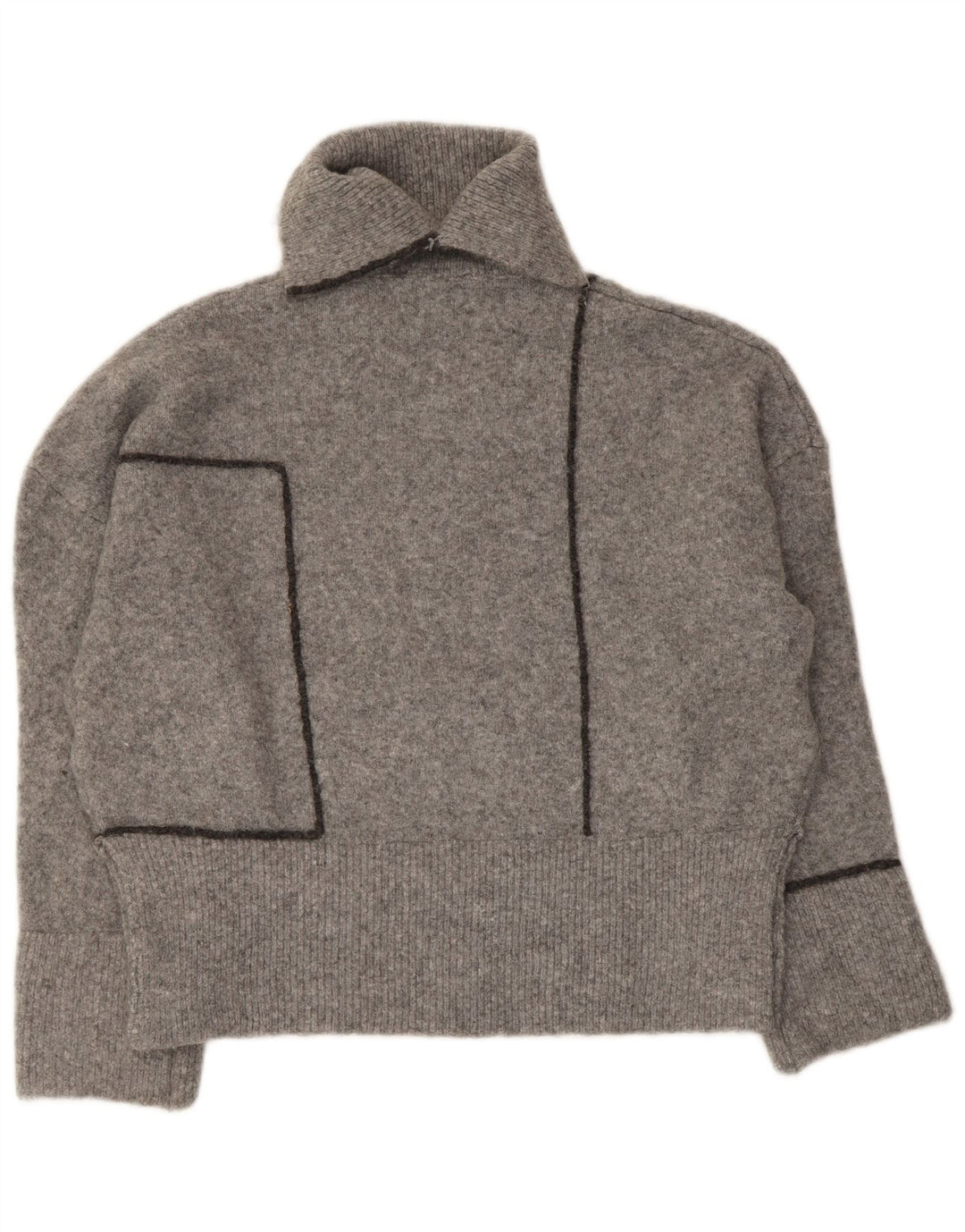 Zara Womens Oversized Roll Neck Jumper Sweater UK 10 Small Grey Acrylic