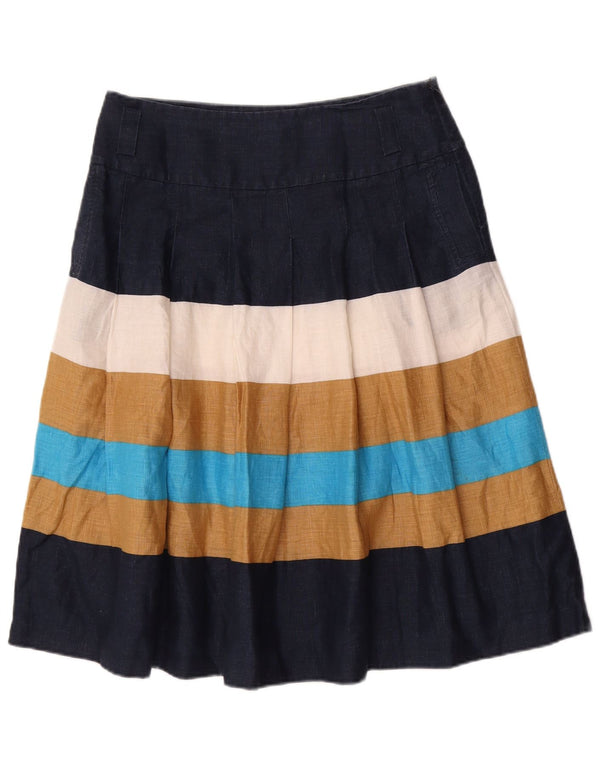 Hobbs Womens Pleated A-Line Skirt UK 12 Medium W30 Navy Blue Colourblock