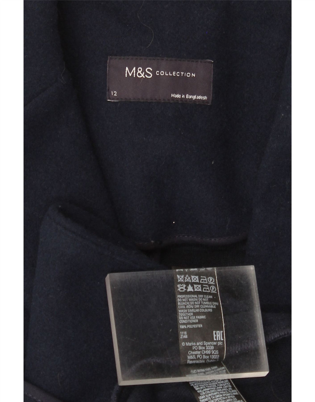 Marks & Spencer Womens Overcoat UK 12 Medium Navy Blue Polyester