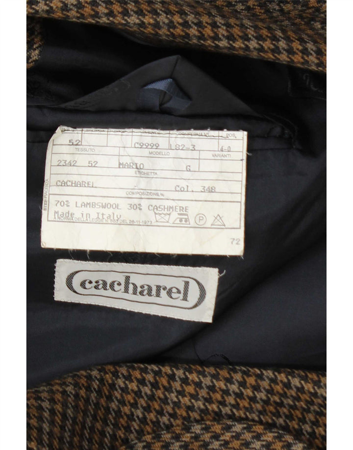 Cacharel Mens 2 Button Blazer Jacket IT 52 XL Brown Houndstooth Wool