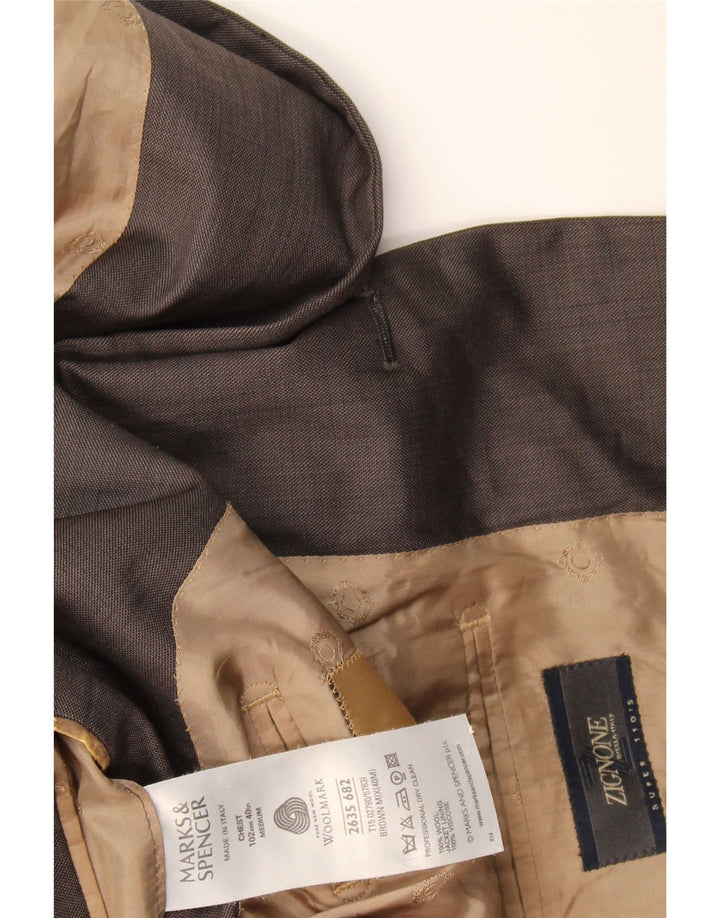 Marks & Spencer Mens 3 Button Blazer Jacket UK 40 Large Grey Wool