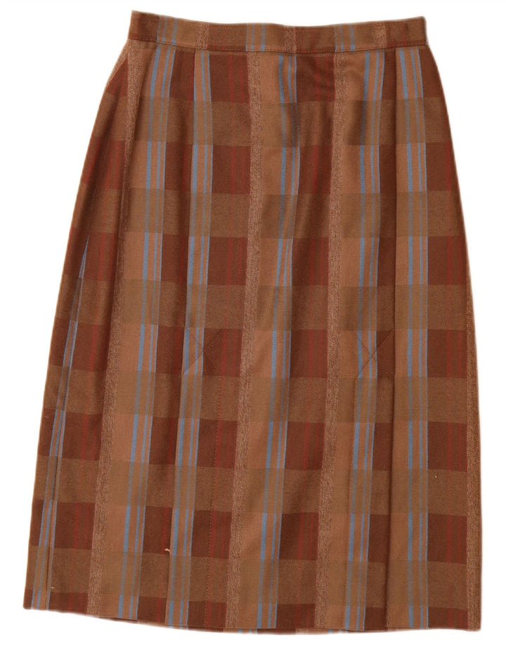 Vintage Womens High Waist Straight Skirt IT 44 Medium W26 Brown Plaid