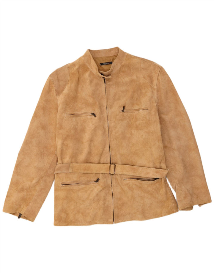 Bellucci Mens Suede Jacket IT 54 2XL Beige Leather