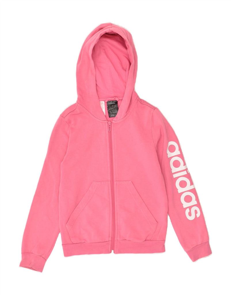 ADIDAS Girls Graphic Zip Hoodie Sweater 9-10 Years Pink Cotton | Vintage Adidas | Thrift | Second-Hand Adidas | Used Clothing | Messina Hembry 