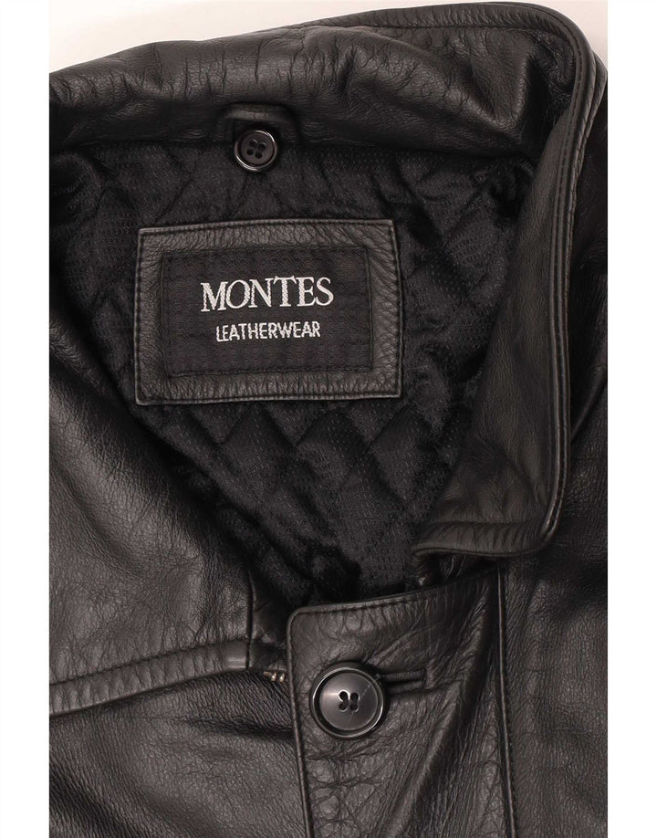Montes Mens Leather Coat UK 38 Medium Black