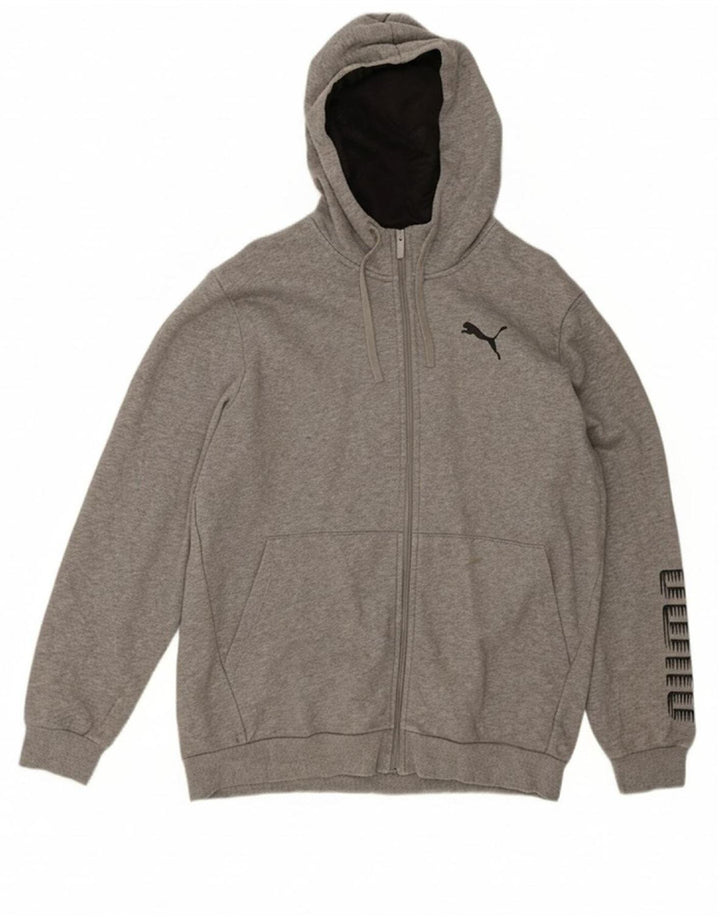 PUMA Mens Graphic Zip Hoodie Sweater Large Grey Cotton