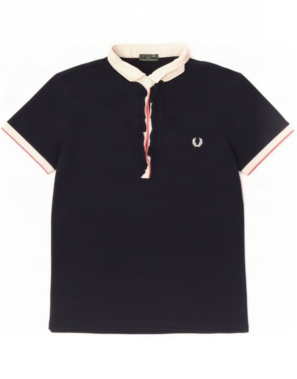 Fred Perry Girls Polo Shirt 13-14 Years 2XL Navy Blue Colourblock Cotton