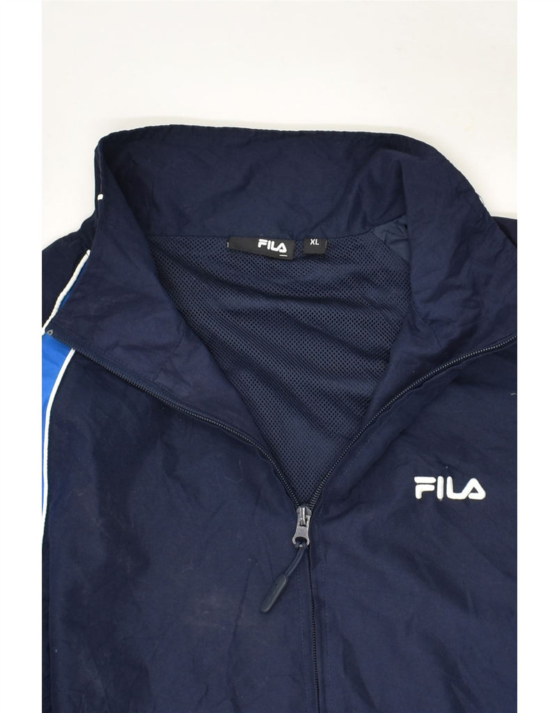 FILA Mens Graphic Tracksuit Top Jacket XL Navy Blue Colourblock Polyester | Vintage Fila | Thrift | Second-Hand Fila | Used Clothing | Messina Hembry 
